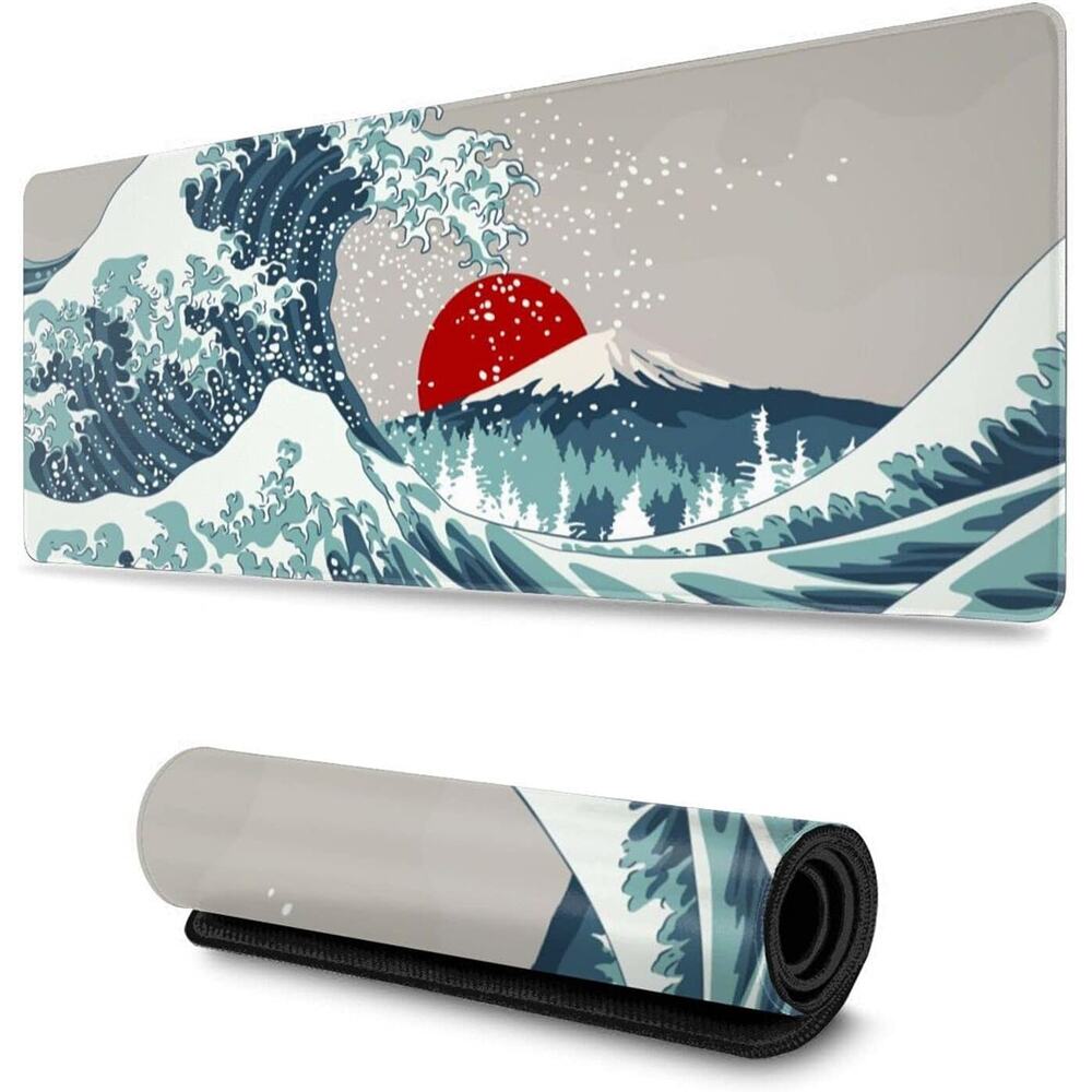 Japanese Wave Red Sun large gaming desk mouse pad 31.5 X 11.8 inch